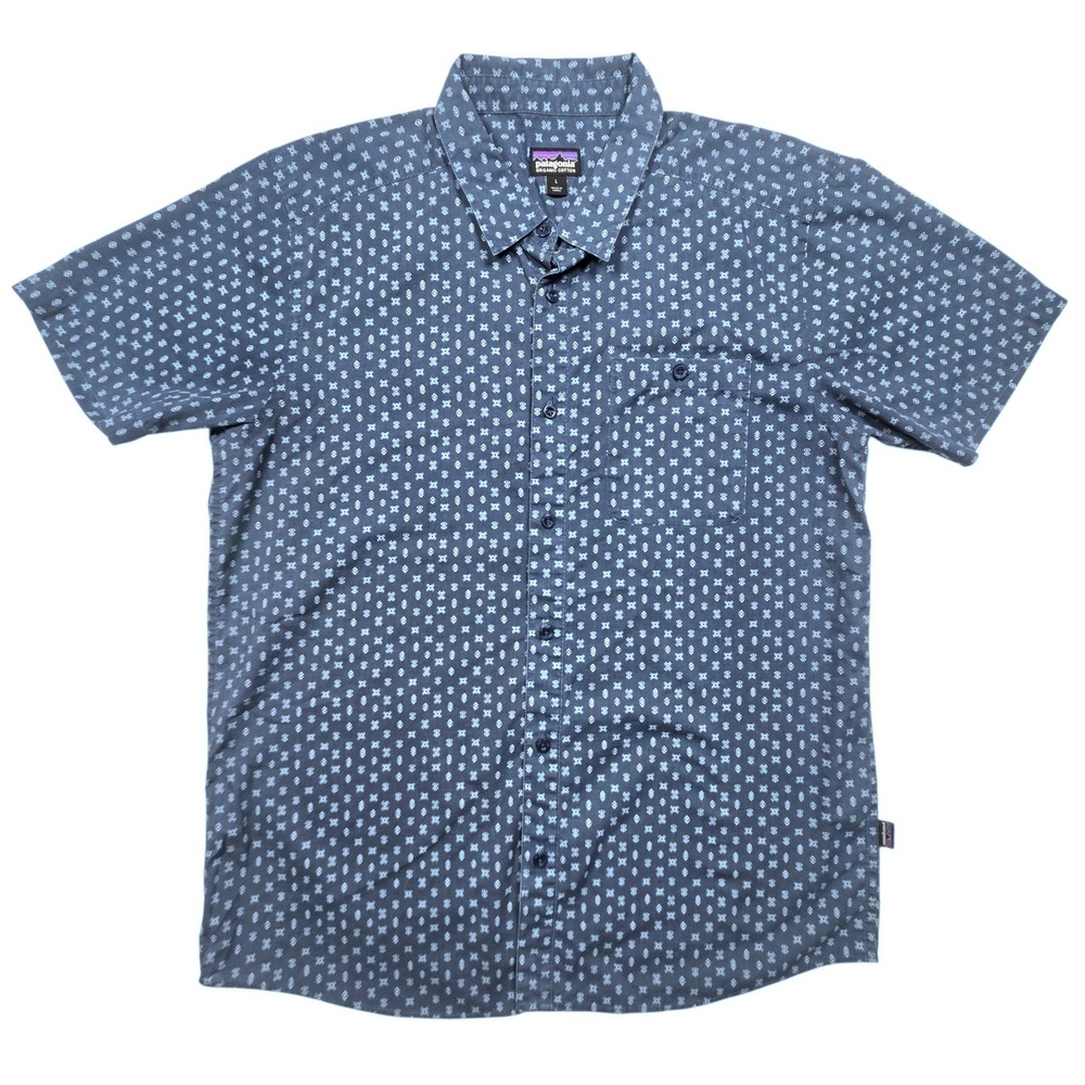 Patagonia Button Down Go To Shirt Mens Large Blue Geometric Organic Cotton